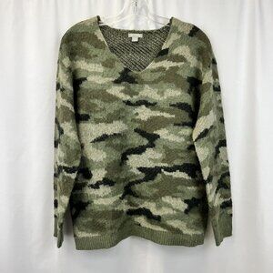 Falls Creek Womens V-Neck Multicolor Camo Print Long Sleeve Sweater Medium